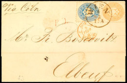 10 Kr. Blau Mit 15 Kr. Hellbraun, 5. Ausgabe, Als Buntfrankatur Auf Auslandsbrief Von WIEN 6/2 (K1 1865) Nach... - Otros & Sin Clasificación