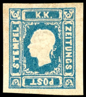 1858, Zeitungsmarke 1,05 Kr. "blau" Mit Allseitigem Rand Und Viel Gummi, Pracht, Alte Fotoexpertise Stolow, Mi.... - Otros & Sin Clasificación