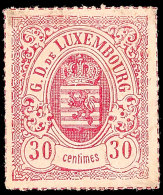 1865, 30 Centimes Karminviolett, Farbig Durchstochen. Prifix 1.100.-, Katalog: 21 (*)1865, 30 Centimes Carmine... - Otros & Sin Clasificación