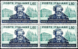 10 - 60 L. Guiseppe Verdi Komplett In Postfrischen 4er-Blocks, Mi. 220,-, Katalog: 850/52 **10 - 60 L. Guiseppe... - Sin Clasificación