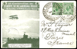 1911, Erstflug-Sonderkarte Mit Zwei Freimarken 1/2 P. Grün Und Stempel "FIRST UNITED KINGDOM AERIAL POST... - Otros & Sin Clasificación