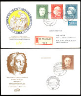 1954, Wohlfahrt Kpl. Auf Zwei Schmuck-FDC, Dabei Nr. 201/03 Zusammen Als R-Brief Mit Rücks. Ankunft-Stpl.,... - Autres & Non Classés