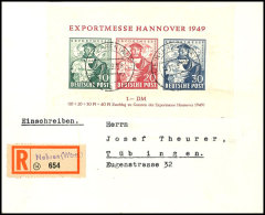 1949, Exportmesse-Block Auf Portogerechtem Einschreiben Von NEHREN (WÜRTT.) Nach Tübingen Mit Rücks.... - Otros & Sin Clasificación