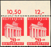 20 Pfg. Berlinhilfe, Senkr. Ungez., Waager. Paar Vom Bogenoberrand, Postfrisch, Mi. 240.-, Katalog: 102Us **20... - Otros & Sin Clasificación