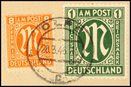 1 RM Gestempelt "OLPE 28.3.46" (rechts Zähnung Mit Herstellungsbedingter Verkürzung) Mit 8 Pfg. Auf... - Autres & Non Classés