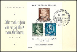 Schiller-Block Auf Schmuck-FDC Mit übergehendem ESST Von BERLIN 30.4.55, Tadellos, Mi. 140,-, Katalog:... - Autres & Non Classés