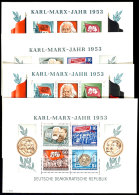 1953, "Marx-Blocks" Kpl. Mit Tages-Rundstempeln, Zweimal Noch Mit Gummi, Prachtgarnitur, Mi. Für... - Autres & Non Classés