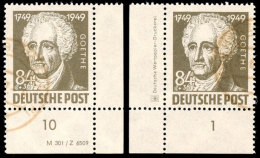 84 Pfg. Goethe, 2 Gestempelte Pracht-Bogenencken Mit Druckvermerk Bzw. Druckereizeichen, Katalog: 238DV,DZ O84... - Otros & Sin Clasificación