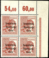 1948, 60 Pf. In Der Guten Farbe "braunrot" Als Durchgezähnter Plattendruck-Viererblock Aus Der R.o. Bogenecke.... - Otros & Sin Clasificación