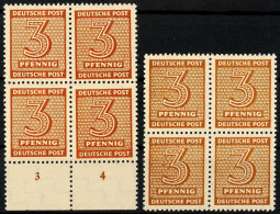 3 Pf. Dunkelbraunocker Und Orangebraun, Je Im Postfrischen 4er-Block, Gepr. Ströh BPP, Mi. 520,-, Katalog:... - Otros & Sin Clasificación