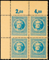 20 Pf. Blau, Eckran-4er-Block, T-Papier, Postfrisch, Gepr. Ströh BPP, Mi 200.-, Katalog: 98AXt **20 Pf.... - Otros & Sin Clasificación