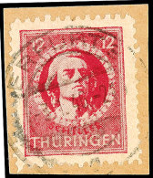 12 Pf. Dunkelbräunlichrot, Papier T, Briefstück, Gepr. Ströh BPP, MI. 400,-, Katalog: 97AXbat... - Otros & Sin Clasificación