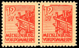 12 Pf. Dunkelrosa, Waager. Paar Mit Einmal PF I, Postfrisch, Gepr. Kramp BPP, Mi. 250,-, Katalog: 36yf **12 Pf.... - Andere & Zonder Classificatie