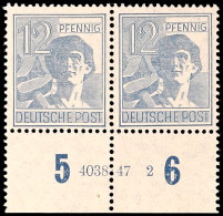 12 Pf. Arbeiter Dunkelgraublau,  Waager. Unterrandpaar Mit HAN 4038.47 2, Postfrisch, Mi. 100.-, Katalog: 947HAN... - Otros & Sin Clasificación