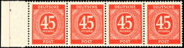 45 Pf. Ziffer Rot, Wz. Steigend, Waager. 4er-Streifen Vom Linken Bogengrand, Postfrisch, Mi. 800 (alter Ausruf... - Otros & Sin Clasificación