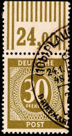 30 Pf. Ziffer Bräunlicholiv, Oberrandstück Walzendruck, Gestempelt, Farbgepr. Arge, Mi. 250.-, Katalog:... - Otros & Sin Clasificación