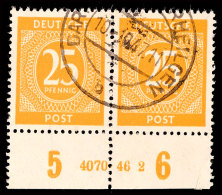 25 Pf. Ziffer Orangegelb, Unterrandpaar Mit HAN 4070.46 2, Gestempelt, Mi. 130.-, Katalog: 927HAN O25 Pf.... - Autres & Non Classés