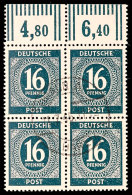 16 Pf. Ziffer Schwarzgrünlichblau, Walzendruck, Oberrand-4er-Block Gestempelt BRAUNLAGE 11.7.46, Farbsign.... - Otros & Sin Clasificación
