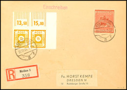 12+48 Pf. Wiederaufbau, Ungez. Mit Zusatzfrankatur A. Portoger. R.-Brief (Kempe), Tadellos, Fotoattest Zierer BPP... - Meissen