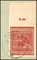 12+48 Dunkellilabraun Geschnitten, Gestempeltes Oberrandstück In Guter Farbe, Entwertet MEISSEN 31.12.45... - Meissen