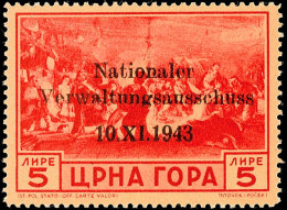 25 Cent Bis 5 Lire Verwaltungsausschuss, Tadellos Ungebraucht, 9 Marken, Mi.-Nr. 14 Gepr. Krischke BPP, Mi. 476.-,... - Occ. Allemande: Montenegro