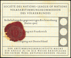 1935, Wahlzettel Der Volksabstimmungskommission Des Völkerbundes Mit Lackdienstsiegel, Ungebraucht In Guter... - Otros & Sin Clasificación