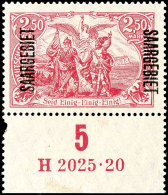 2,50 Mark Deutsches Reich Mit Aufdruck "Saargebiet", B-Farbe, Unterrandstück Mit HAN "H 2025.20", Tadellos... - Otros & Sin Clasificación