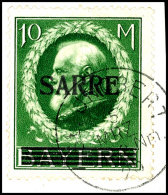 10 Mark Bayern Mit Aufdruck "Sarre", Abart II "fetter Kontrollstrich", Gestempelt "St. Ingbert 5 Mrz.20" Auf... - Otros & Sin Clasificación