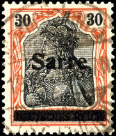 30 Pfg Germania Auf Orangeweißem Papier Mit Aufdruck "Sarre" In Type I, Gestempelt "Saarbrücken 3 - *... - Otros & Sin Clasificación