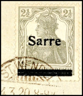 2 1/2 Pf. Germania Sarre In Type II Mit Waag. Geteiltem Balken Tadellos Auf Briefstück, Gepr. Burger BPP,... - Autres & Non Classés