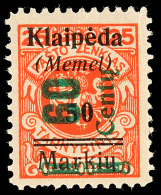 60 C Postfrisch, Büge, Mi. 550.-, Katalog: 233IBüge **60 C Mint Never Hinged, Creases, Michel 550.-,... - Memel (Klaipeda) 1923