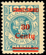 30 C Auf 1000 Mark Hellblau Tadellos Ungebraucht, Mi. 80.-, Katalog: 229 *30 C On 1000 Mark Pale Blue In... - Memelland 1923