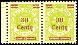 30 C. Auf 50 Mark Gelbgrün Typen III/I ** Waag. Paar, Katalog: 226III/I **30 C. On 50 Mark Yellow Green... - Memel (Klaipeda) 1923