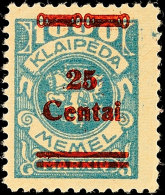 25 C Auf 1000 Mark Hellblau Tadellos Ungebraucht, Mi. 80.-, Katalog: 221 *25 C On 1000 Mark Pale Blue In... - Memelland 1923