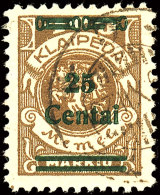 25 C. Auf 400 M Mit Aufdruckfehler "stark Gebrochener Zierbalken", Signiert Dr. Petersen BPP, 250.-, Katalog:... - Memel (Klaipeda) 1923