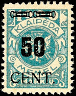 50 C. Auf 1000 Mark, Plattenfehler Der Urmarke "großer Weißer Fleck Im Rechten Oberen Eckornament"... - Memel (Klaipeda) 1923