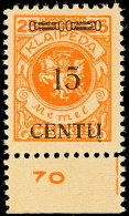 15 C Auf 25 Mark In Type BI Tadellos Postfrisch, Mi. 100.-, Katalog: 170BI **15 C On 25 Mark In Type BI In... - Memel (Klaipeda) 1923