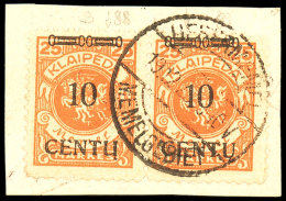 10 C. Auf 25 M Im Waagerechten Typenpaar (BI/AI) Auf Kabinett-Briefstück Mit Dt. Stempel, 1 Wert Mit... - Memel (Klaipeda) 1923