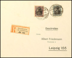 50 Und 75 Pfg. Auf überfranktierem R-Brief Von "SCHWENTAINEN 10.6.20" Nach Leipzig Mit Ankunftsstempel,... - Autres & Non Classés