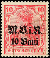 10 Bani Auf 10 Pfg Germania, B-Farbe, Tadellos Gestempelt, Gepr. Hey BPP, Mi. 65.-, Katalog: 4b O10 Bani On 10... - Other & Unclassified