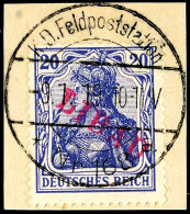 20 Pfg Germania Dunkelviolettblau Mit Rotem Aufdruck "LIBAU" In Type II, Tadellos Gestempelt Auf Briefstück,... - Otros & Sin Clasificación