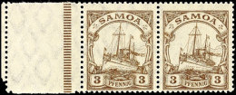 3 Pfg Kaiseryacht, Kriegsdruck, Waager. Paar Mit Links Anhängendem Leerfeld In Markengröße,... - Samoa