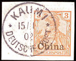 KAUMI 15 1 02 Klar Auf Briefsstück China 3 Pf. Reichspost, Katalog: DPC15 BSKAUMI 15 1 02 Clear On Piece... - Kiautchou