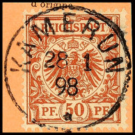 50 Pf Tadellos Auf Paketkartenabschnitt, Zentrisch Gestempelt KAMERUN 28/1 98, Mi. 65.-, Katalog: V50d BS50 Pf... - Camerún