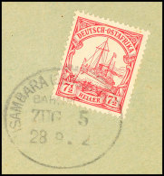 USAMBARA (DEUTSCH-OSTAFRIKA) BAHNPOST ZUG 5 B / 28.9.12, Klar Auf Briefstück 7½ H. Kaiseryacht,... - Afrique Orientale