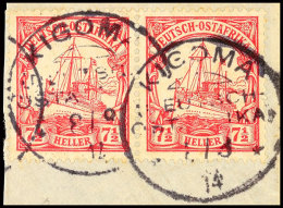 KIGOMA 8/8 14, Kriegsdatum 2mal Auf Briefstück Paar 7½ Heller Kaiseryacht, Katalog: 32(2) BSKIGOMA... - África Oriental Alemana