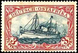 3 Rupien Kaiseryacht, Dunkelrot/grünschwarz, Rahmenzeichnung In Type III Und Mittelstück Der Type I,... - Afrique Orientale