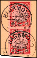 40 P. Kaiseryacht, Senkr. Paar Auf Postanweisungsausschnitt, Je Klar BAGAMOYO 26/4 04, Katalog: 18(2) BS40 P.... - África Oriental Alemana