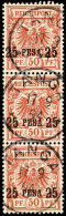 25 Pesa Auf 50 Pf. Krone/Adler, Aufdruck Type II, Senkr. 3er-Streifen, Jede Marke Zentrisch Klar TANGA 17/9 94,... - África Oriental Alemana