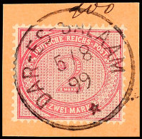 2 Mark Rötlichkarmin Auf Postanweisungsausschnitt, Klar Und Zentrisch Gestempelt DAR-ES-SALAAM 5/8 99, Gepr.... - Afrique Orientale